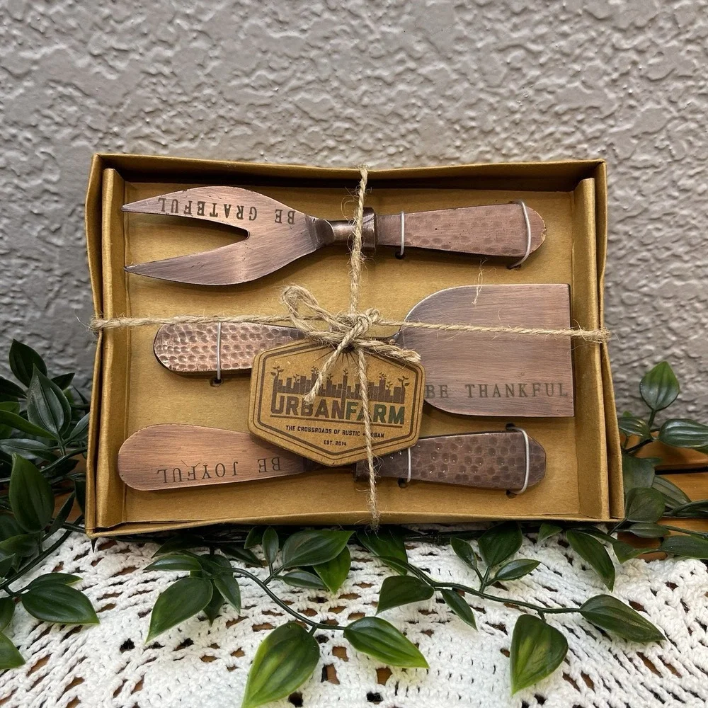 Thirstystone Urban Farm Hammered Copper Finish Serving Set 3pc Grateful Thankful